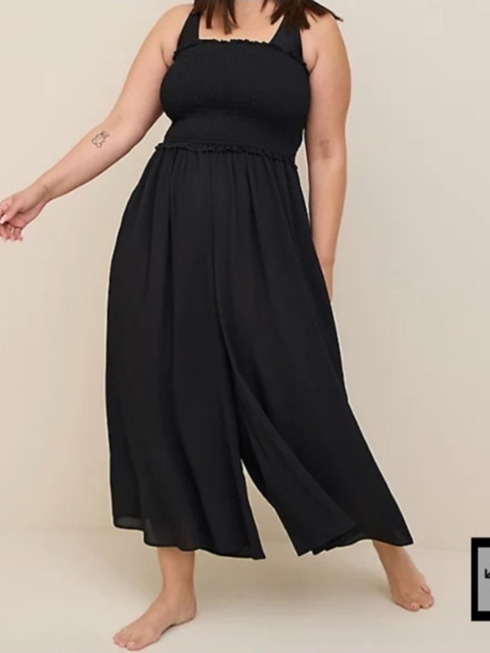 torrid Black Smocked Bodice Wide-Leg Jumpsuit